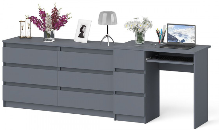 Мори компьютерный стол МС-6 левый + Комод МК1380.6, графит