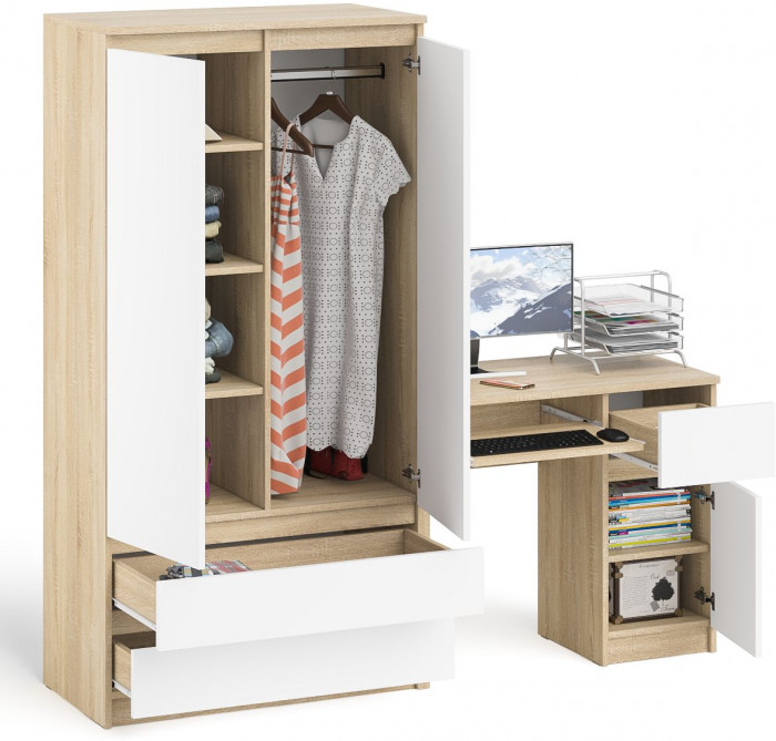 Мори Стол компьютерный МС-1 правый + Шкаф МШ900.1, цвет дуб сонома/белый, ШхГхВ 180,4х50,4х179,6 см., выдвижной ящик справа, НЕ универсальная сборка