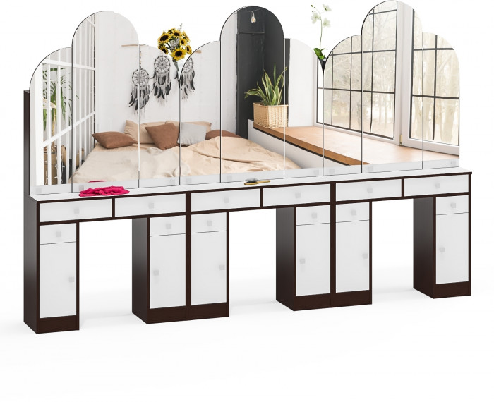 Три туалетных столика Трельяжа МД №2, цвет венге/белый шагрень, ШхГхВ 270х31х178 см. (Трельяж (Туалетный столик № 2))