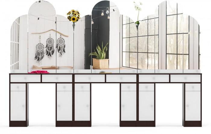 Три туалетных столика Трельяжа МД №2, цвет венге/белый шагрень, ШхГхВ 270х31х178 см. (Трельяж (Туалетный столик № 2))