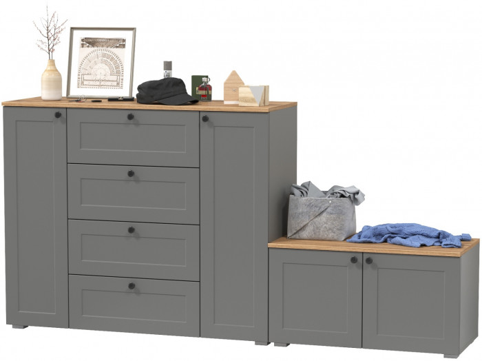 Остин 16.221 Комод + 13.257 Тумба, серый графит/дуб крафт золотой