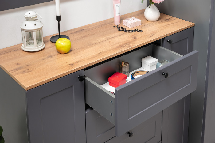 Остин 16.221 Комод + 13.257 Тумба, серый графит/дуб крафт золотой