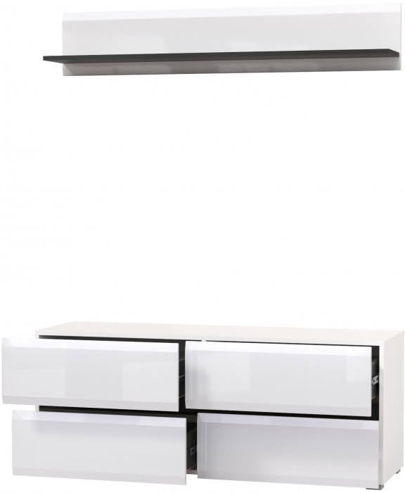 Сидней Комплектация № 043, корпус белый/чёрный/фасады МДФ белый глянец