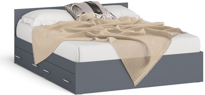 Мори Кровать с ящиками 1600, цвет графит, ШхГхВ 163,5х203,5х70 см., сп.м. 1600х2000 мм., без матраса, основание есть