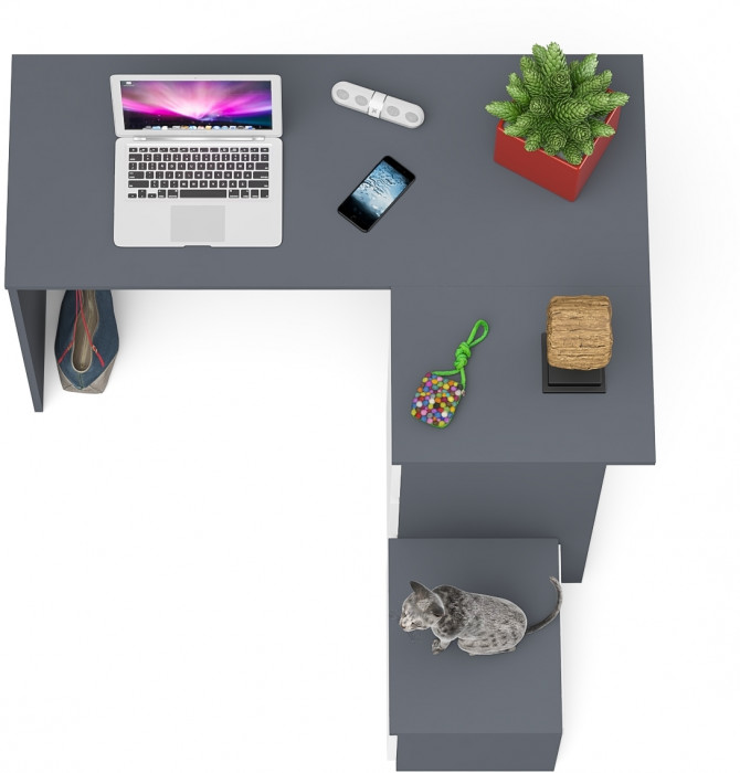 Мори Стол компьютерный МС-16 правый + Тумба ТМП400.1, цвет графит/белый, ШхГхВ 164,8х84,9х76,6 см., выдвижные ящики справа, НЕ универсальная сборка