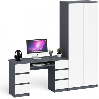 Мори Стол компьютерный МС-2 + Шкаф МШ800.1, цвет графит/белый, ШхГхВ 215,8х50,4х209,6 см., универсальная сборка