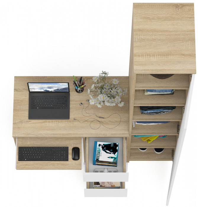 Мори Стол компьютерный МС-6 правый + Пенал МШ400.1, цвет дуб сонома/белый, ШхГхВ 130,4х50,4х209,6 см., выдвижные ящики справа, НЕ универсальная сборка