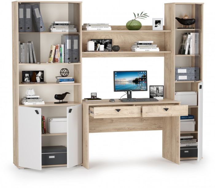 КР100 Бостон № 42, цвет дуб эндгрейн элегантный/фасады МДФ милк рикамо софт, 13.155+12.69+09.132+13.156, ШхГхВ 230,6х57,2х194,4 см., ун. сборка