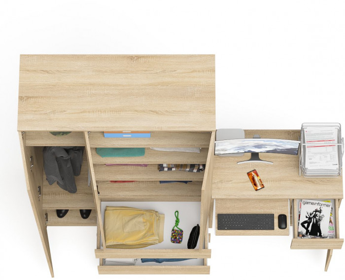 Мори компьютерный стол МС-1 правый + Шкаф МШ1200.1, дуб сонома