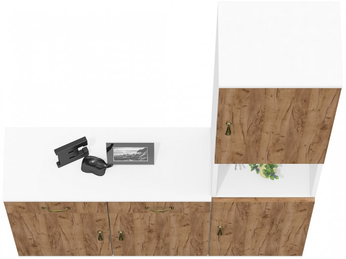 Лидер-8 Пенал + Тумба МД 3.15 + Тумба МД 3.15, цвет белый шагрень/крафт золото, ШхГхВ 120х30х190 см., универсальная сборка