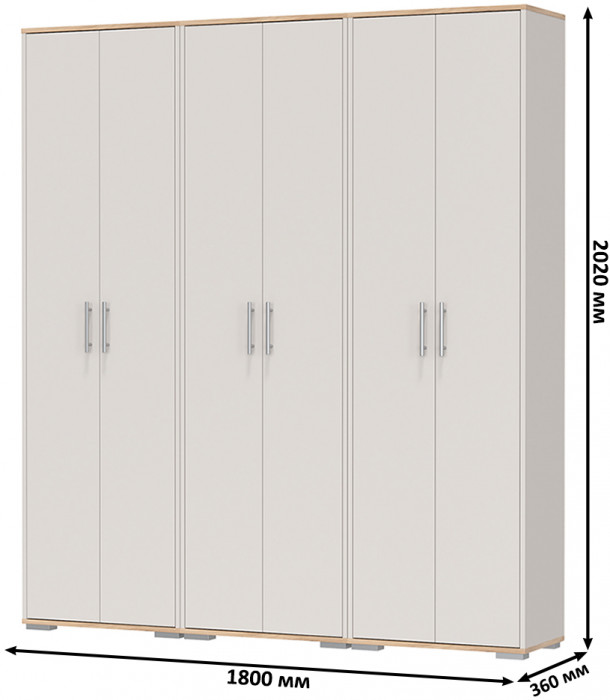 Три шкафа для одежды Домино 2-3430дкз/к.с, цвет дуб крафт золотой/кашемир серый, ШхГхВ 180х36х202 см.