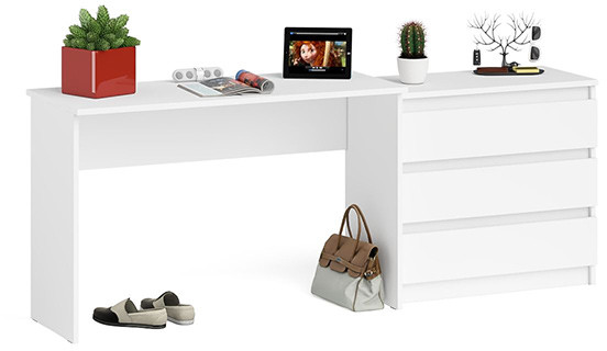 Мори Стол письменный МСП1200.1 + Комод МК800.1, цвет белый, ШхГхВ 200,8х50х76,6 см., универсальная сборка