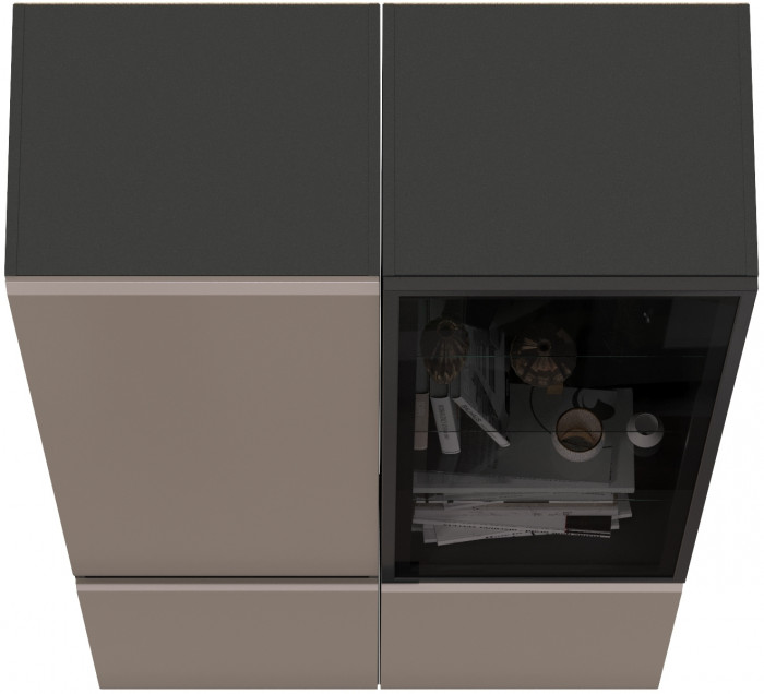 Сидней 13.200 Шкаф + Шкаф-витрина 13.201, корпус: антрацит/фасады: МДФ веллюто капучино/стекло