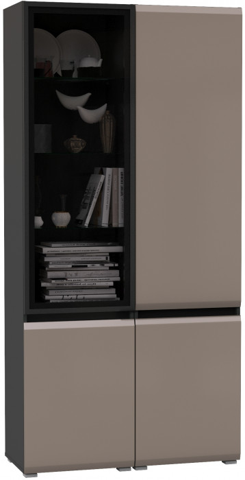 Сидней 13.200 Шкаф + Шкаф-витрина 13.201, корпус: антрацит/фасады: МДФ веллюто капучино/стекло