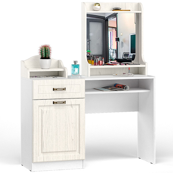 Ливерпуль Стол туалетный 12.46 + Полка 10.118 + Полка 10.117, ясень ваниль/белый