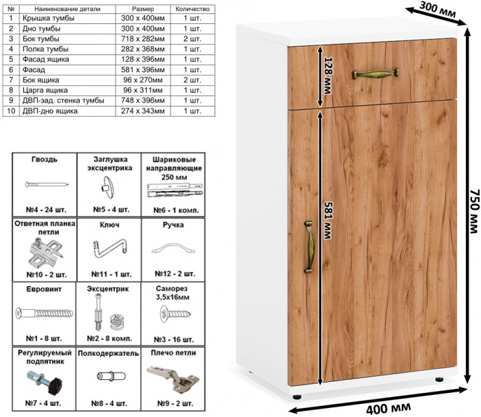 Лидер-8 Пенал МД 23Б + Пенал МД 23Б + Тумба МД 3.15, белый шагрень/крафт золото