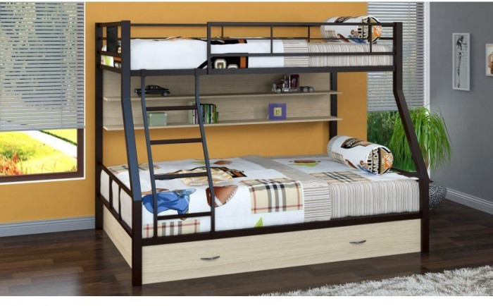 Двухъярусная кровать Гранада-1ПЯ, коричневая / Дуб (Дуб Сонома, Серый)