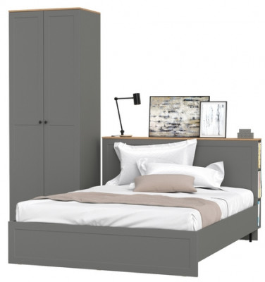 Остин 11.53 Кровать + ортопед + 13.227 Шкаф-пенал + 13.257 Тумба, серый графит/дуб крафт золотой