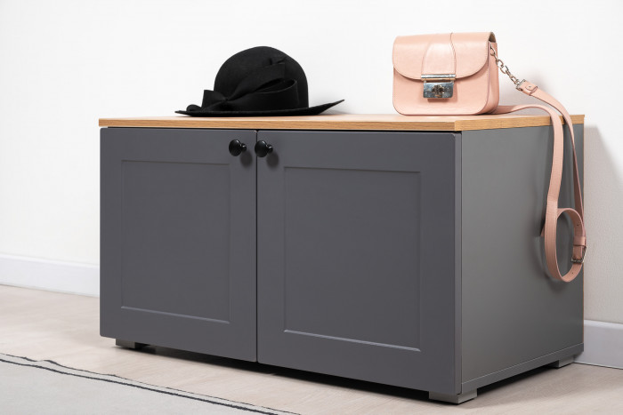 Остин 11.53 Кровать + ортопед + 13.227 Шкаф-пенал + 13.257 Тумба, серый графит/дуб крафт золотой