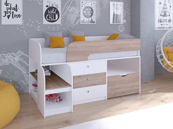 Кровать чердак Астра 9 V5 Белый/Сонома