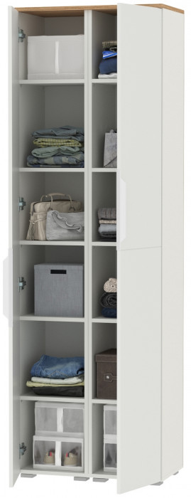 Октава 13.228 Шкаф-пенал + 13.228 Шкаф-пенал, цвет белый шагрень/дуб крафт золотой/фасады МДФ белый шагрень, ШхГхВ 64,4х35,3х197,6 см.