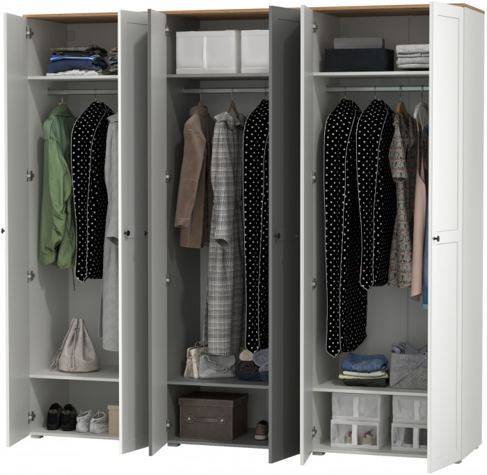 Остин 13.224 Шкаф 3 шт., цвет белый шагрень/серый графит/дуб крафт золотой, ШхГхВ 240х54,3х229,6 см., универсальная сборка