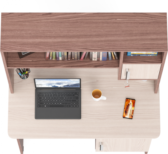 Стол письменный с надстройкой С-МД-1-09Н, цвет ясень шимо светлый/ясень шимо тёмный, ШхГхВ 105х57х162 см., НЕ универсальная сборка