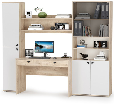 КР100 Бостон № 43, цвет дуб эндгрейн элегантный/фасады МДФ милк рикамо софт, 13.154+12.69+09.132+13.156, ШхГхВ 230,6х57,2х194,4 см., ун. сборка