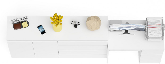 Мори компьютерный стол МС-1 правый + Комод МК1600.1, белый