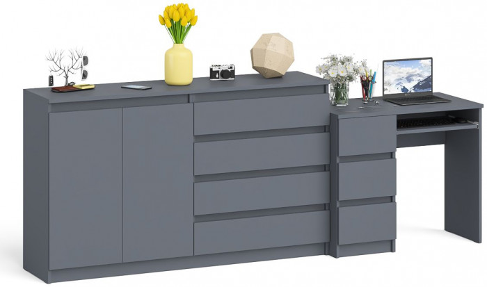 Мори компьютерный стол МС-6 левый + Комод МК1600.1, графит