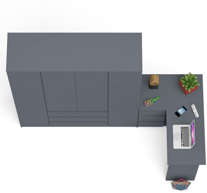 Мори Стол компьютерный МС-16 левый + Шкаф МШ1600.1, цвет графит, ШхГхВ 284,8х84,9х209,6 см., выдвижные ящики слева, НЕ универсальная сборка