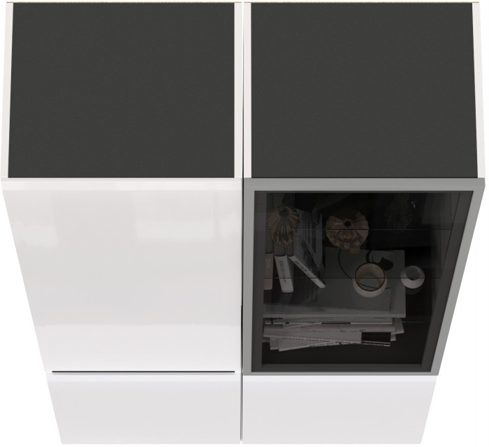Сидней 13.200 Шкаф + Шкаф-витрина 13.201, корпус: белый/чёрный/фасады: МДФ белый глянец/стекло