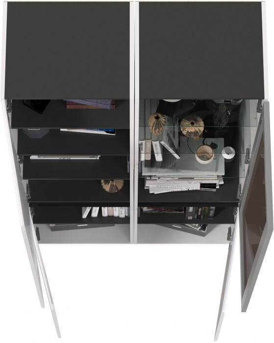 Сидней 13.200 Шкаф + Шкаф-витрина 13.201, корпус: белый/чёрный/фасады: МДФ белый глянец/стекло