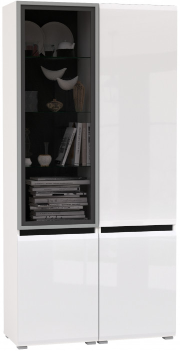 Сидней 13.200 Шкаф + Шкаф-витрина 13.201, корпус: белый/чёрный/фасады: МДФ белый глянец/стекло