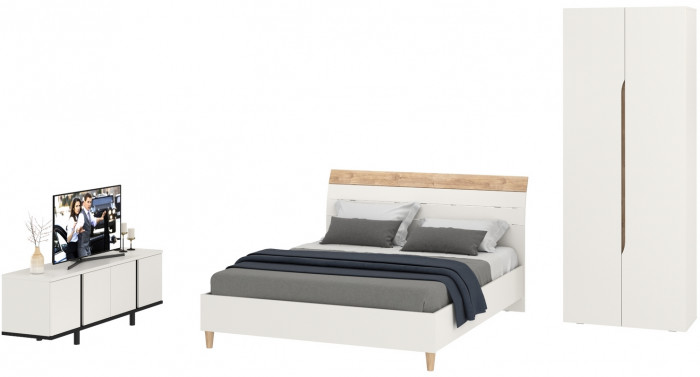 Муссон Спальня № 18, цвет белый/дуб эндгрейн элегантный, ортопед, сп. м. 1600х2000 мм., б/м