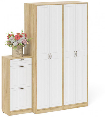 Прихожая П-6 Компоновка № 13, цвет дуб сонома/фасады МДФ белое дерево фрезеровка прованс, ШхГхВ 170х50х210 см., универсальная сборка