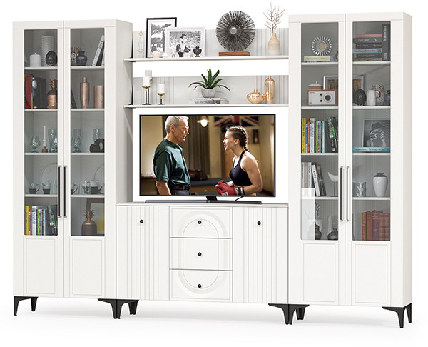 Валенсия Гостиная № 103, ЛДСП белый шагрень/МДФ белый шагрень