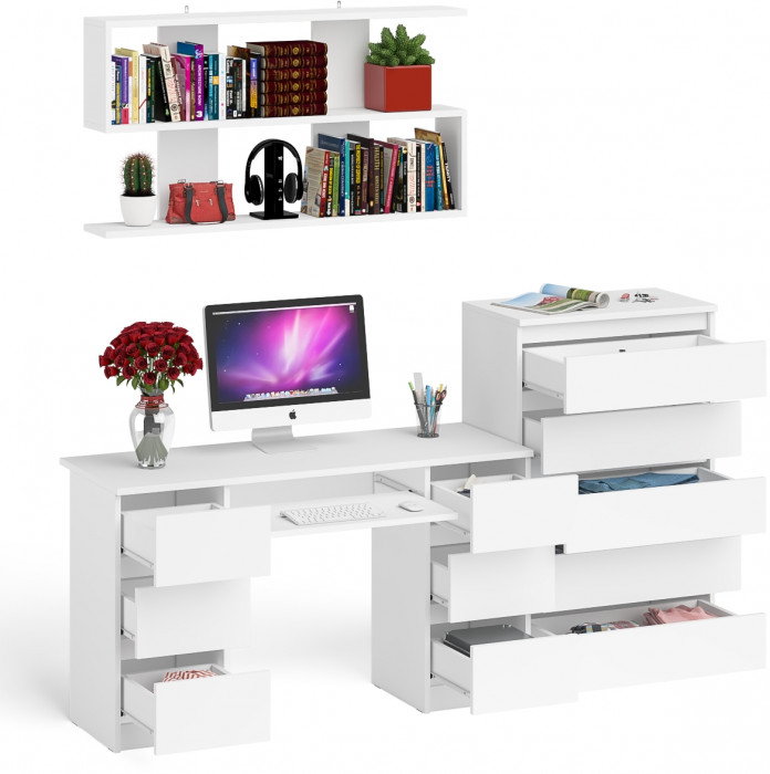 Мори компьютерный стол МС-2 + Комод МК700.5 + Полка 1200, белый