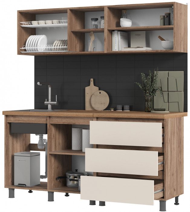 Кухня Хелен 1,7 Фасад кашемир/Корпус дуб крафт табачный