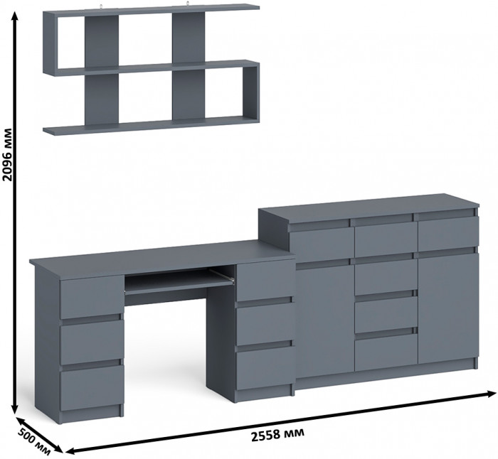 Мори компьютерный стол МС-2 + Комод МК1200.4 + Полка 1200, графит