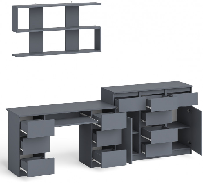 Мори компьютерный стол МС-2 + Комод МК1200.4 + Полка 1200, графит