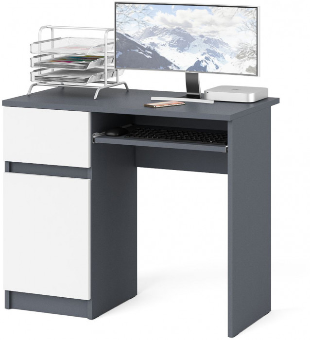 Мори Стол компьютерный МС-1 левый, цвет графит/белый, ШхГхВ 90х50х76,6 см., выдвижной ящик слева, НЕ универсальная сборка