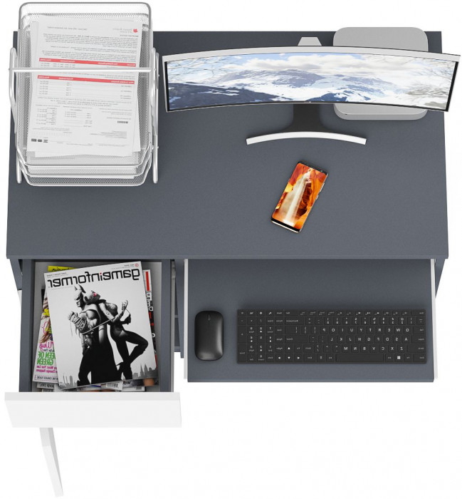 Мори Стол компьютерный МС-1 левый, цвет графит/белый, ШхГхВ 90х50х76,6 см., выдвижной ящик слева, НЕ универсальная сборка