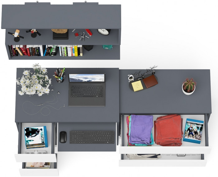 Мори Стол компьютерный МС-6 левый + Комод МК800.1 + Полка 900, цвет графит/белый, ШхГхВ 170,4х50х209,6 см., НЕ универсальная сборка