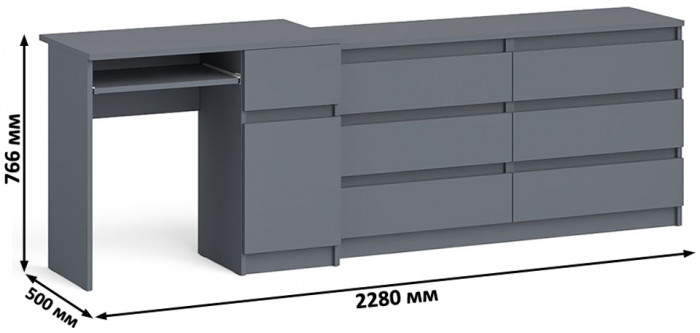 Мори компьютерный стол МС-1 правый + Комод МК1380.6, графит