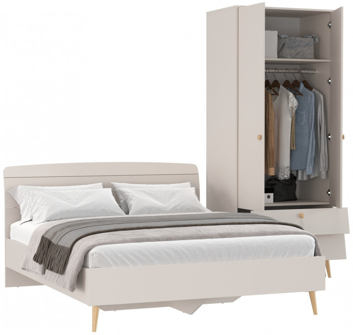 Афина Спальня Кровать 1600 + Шкаф 2-х дверный, цвет кашемир серый, ШхГхВ 164,6х210,2х95,6 + 90,3х56,3х220 см., сп.м. 1600х2000 мм., б/м, осн. есть