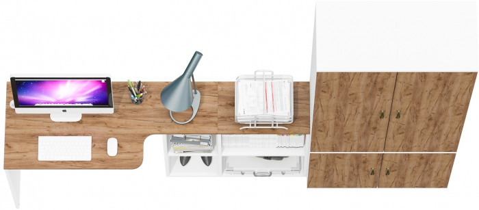 Лидер-8 Стол + Пенал МД 21Б + Пенал МД 21Б, цвет белый шагрень/крафт золото, ШхГхВ 245х50/37,5х75/190 или 115х160/50х75/190 см., НЕ ун. сборка