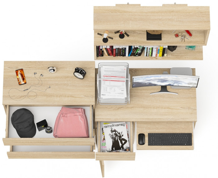 Мори Стол компьютерный МС-1 левый + Комод МК800.4 + Полка 900, цвет дуб сонома, ШхГхВ 170,4х50х209,6 см., НЕ универсальная сборка