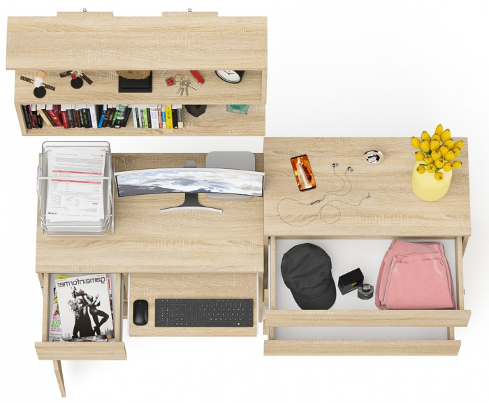 Мори Стол компьютерный МС-1 левый + Комод МК800.4 + Полка 900, цвет дуб сонома, ШхГхВ 170,4х50х209,6 см., НЕ универсальная сборка