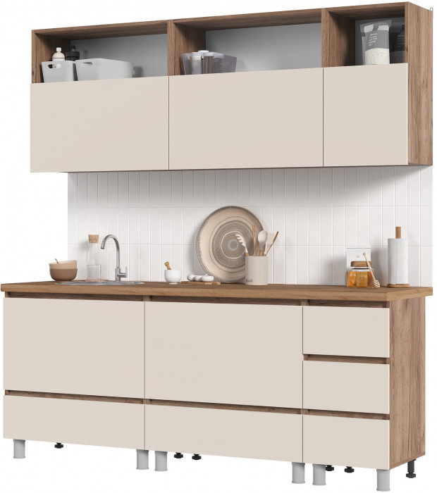 Кухня Хелен 2,0 фасад кашемир/Корпус дуб крафт табачный